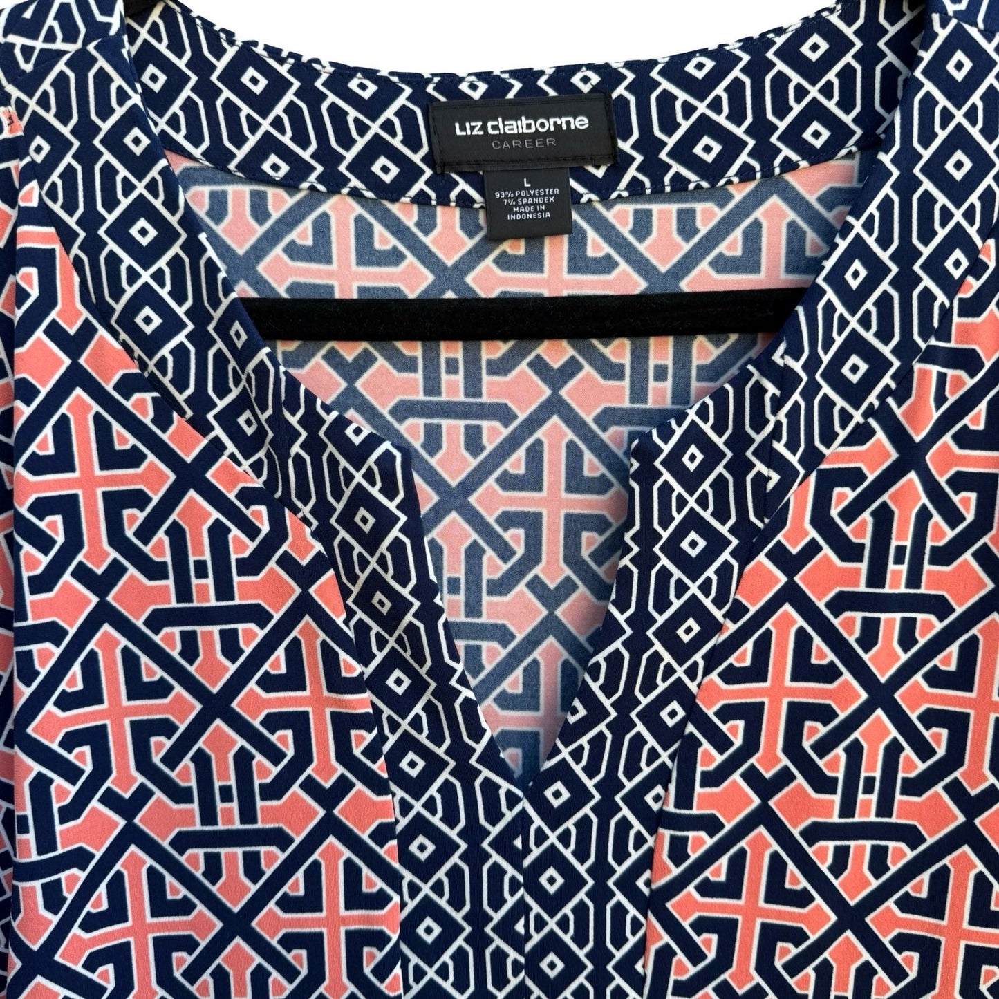 Liz Claiborne Careerwear Mod Preppy Geometric 3/4 Sleeve Jersey Shift Dress L