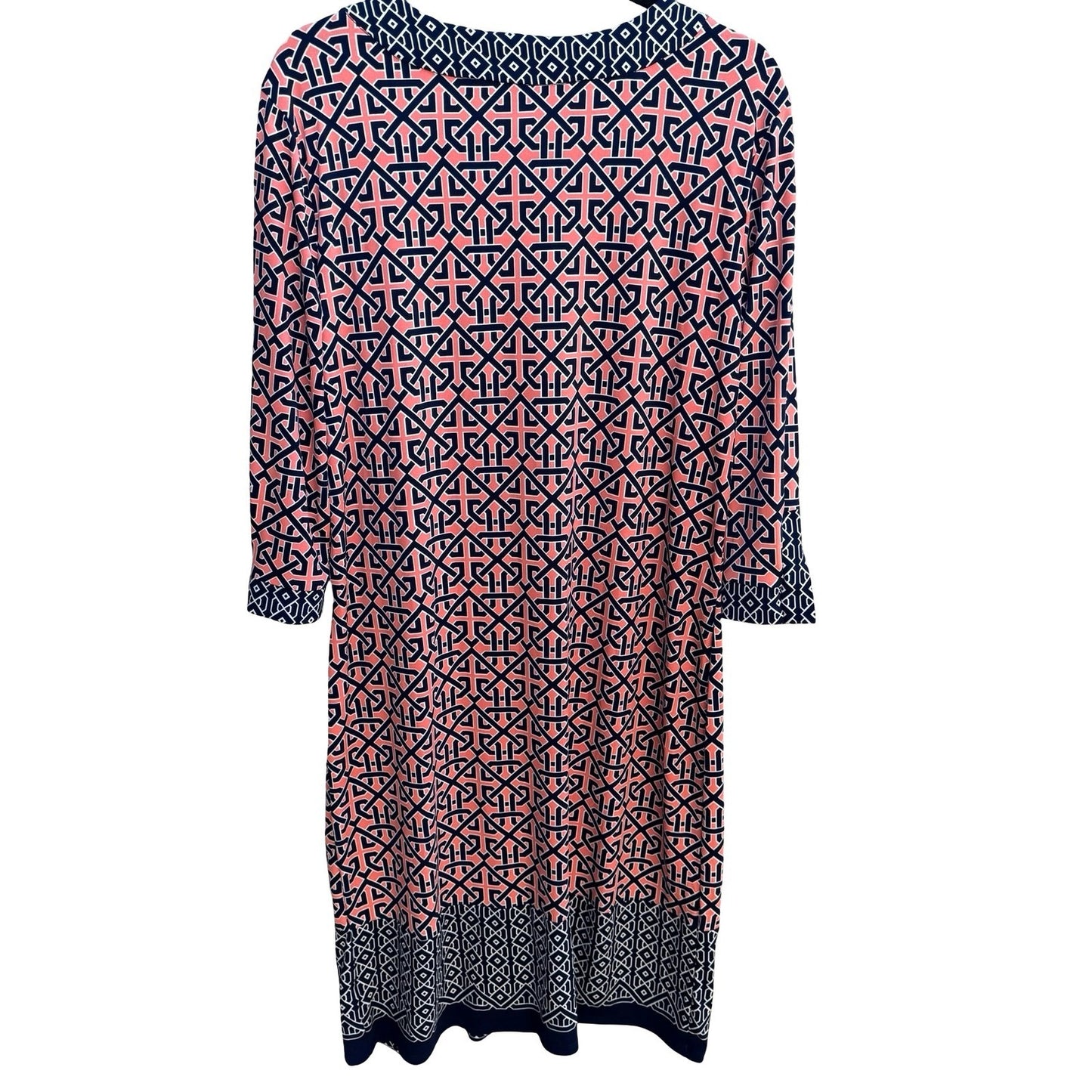 Liz Claiborne Careerwear Mod Preppy Geometric 3/4 Sleeve Jersey Shift Dress L