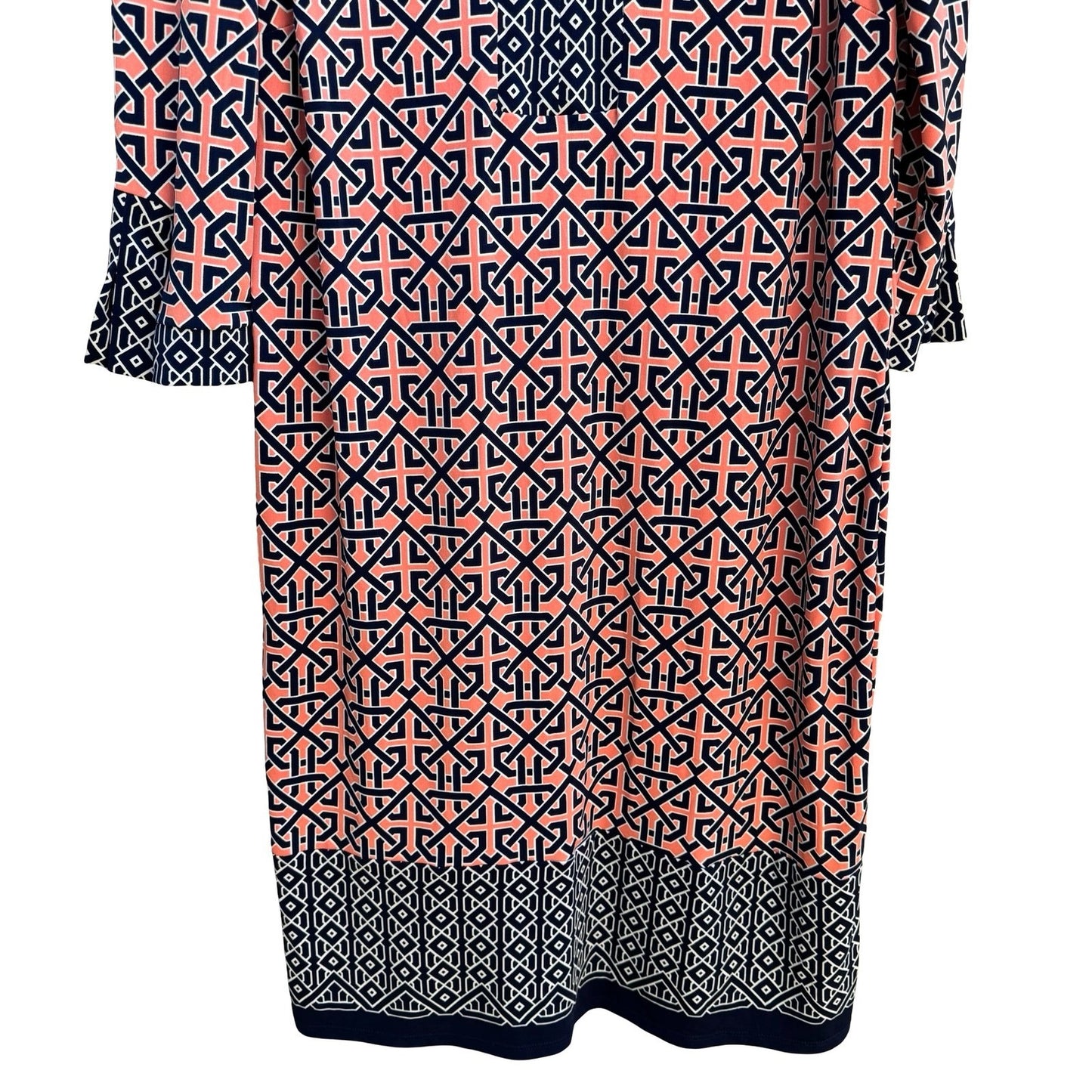 Liz Claiborne Careerwear Mod Preppy Geometric 3/4 Sleeve Jersey Shift Dress L