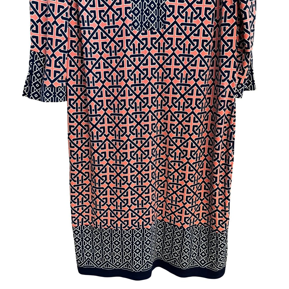 Liz Claiborne Careerwear Mod Preppy Geometric 3/4 Sleeve Jersey Shift Dress L