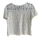 Switch Vintage Y2K Womens Babydoll Ivory Stretch Lace Short Sleeve Semi Sheer Crop Top 2 image