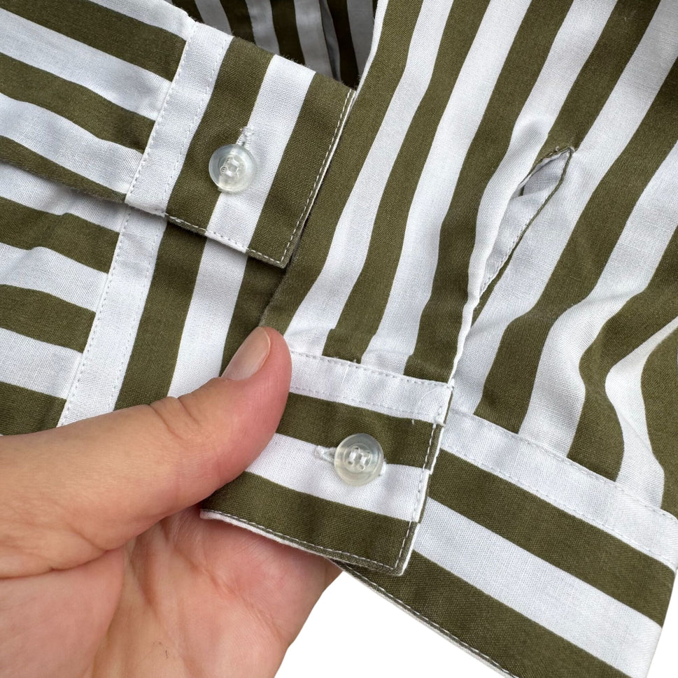 Code:Vi Vintage Womens Oversized Green White Striped Button-Up Preppy Shirt 38