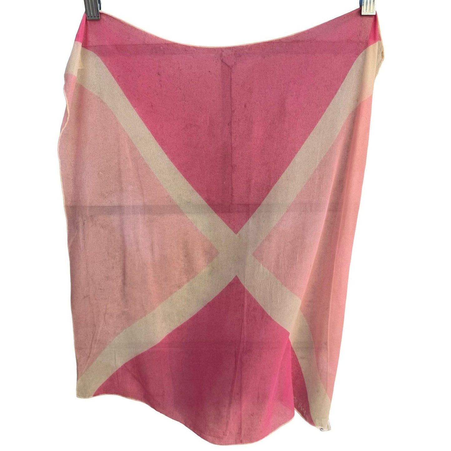 Vera Neumann Verasheer Vintage Scarf Pink Geometric Silk Rayon Hand Rolled Japan
