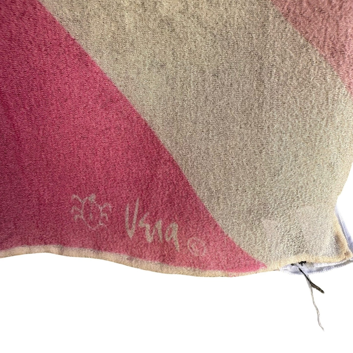 Vera Neumann Verasheer Vintage Scarf Pink Geometric Silk Rayon Hand Rolled Japan