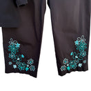 Switch Style &amp; Co Womens Black Teal Floral Embroidered Top Cropped Stretch Pants Set L 2 image