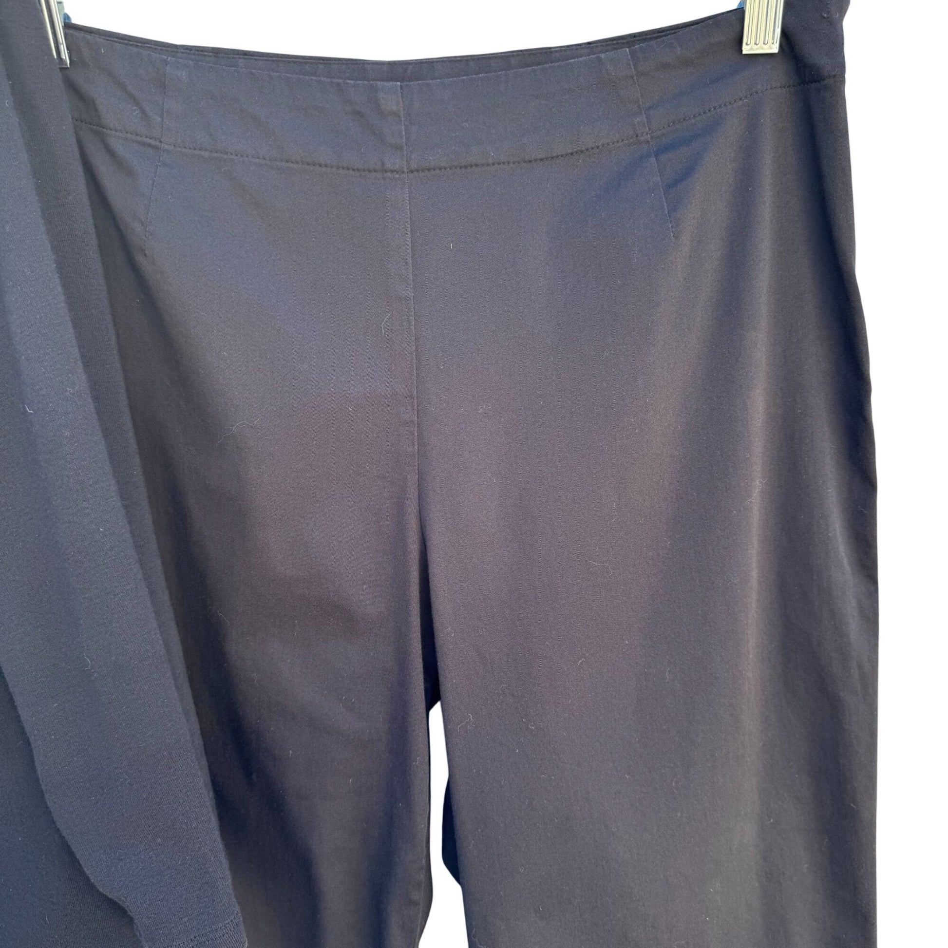 Style & Co Womens Black Teal Floral Embroidered Top Cropped Stretch Pants Set L