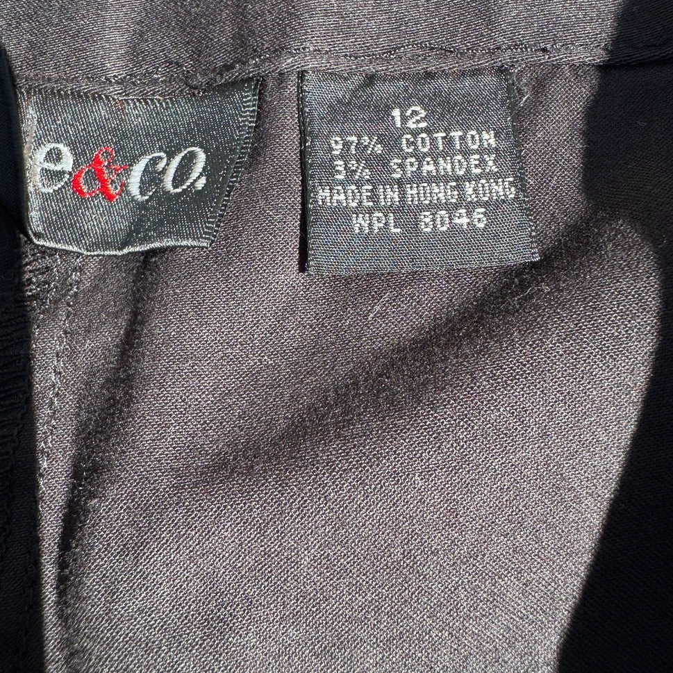 Style & Co Womens Black Teal Floral Embroidered Top Cropped Stretch Pants Set L