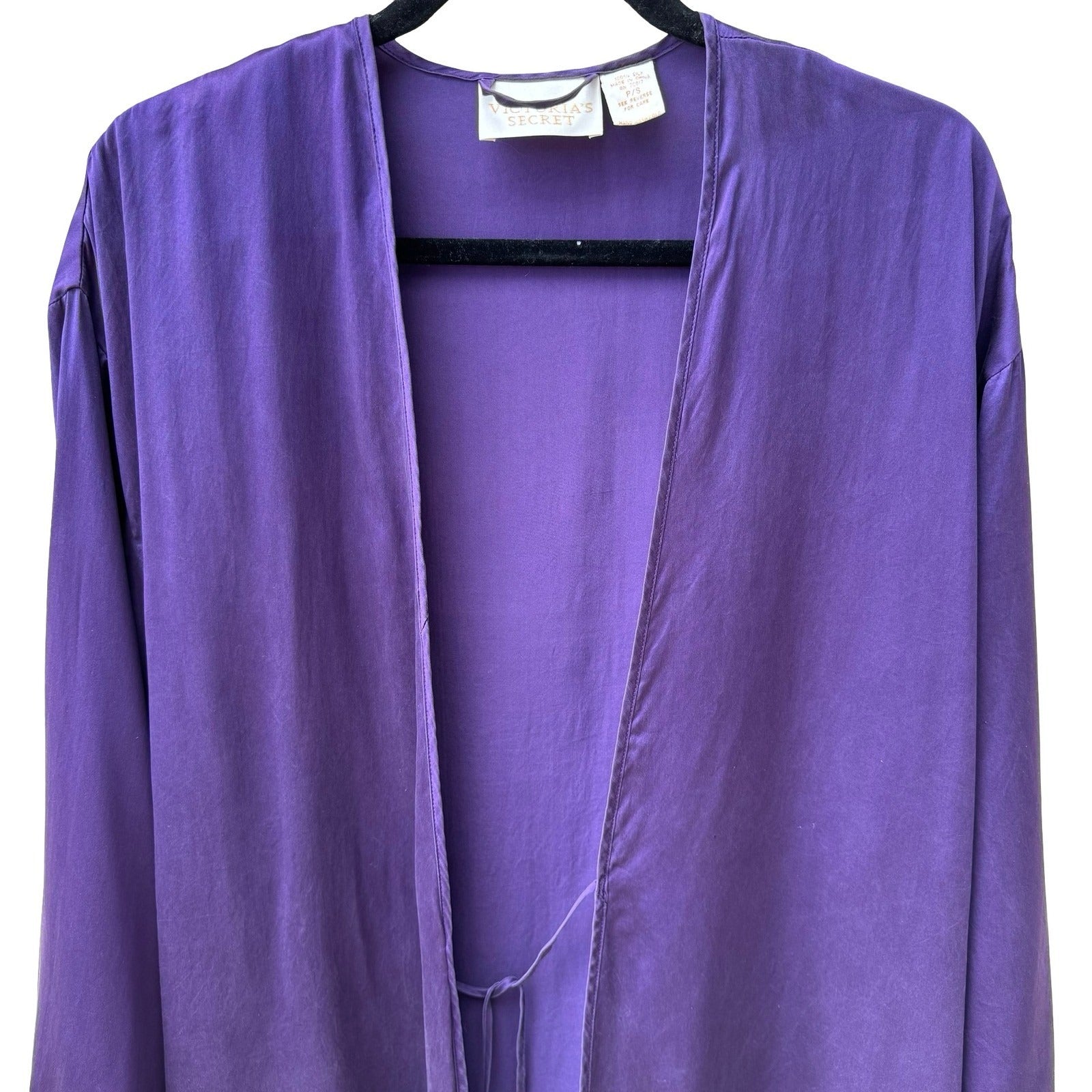 Victorias Secret Vintage Gold Label 100% Silk Robe Purple Kimono Loungewear P/S