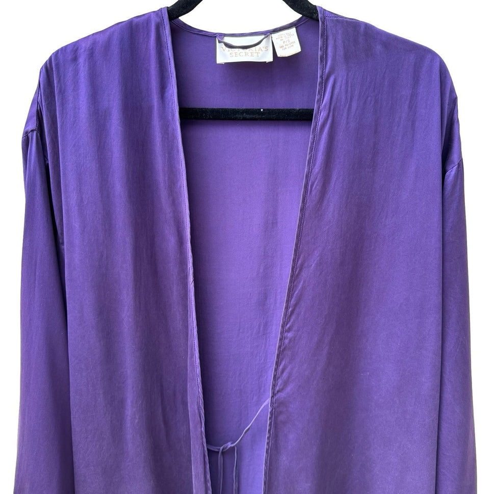 Victorias Secret Vintage Gold Label 100% Silk Robe Purple Kimono Loungewear P/S