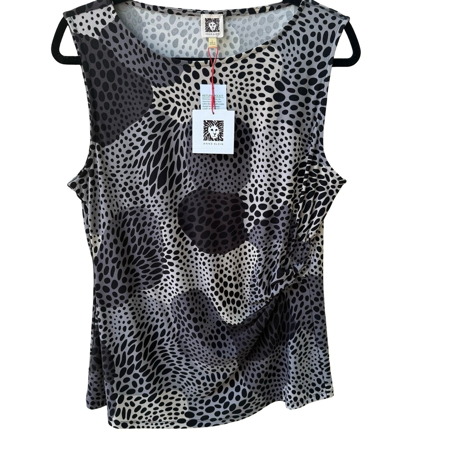 Anne Klein Professional Abstract Ruched Draped Sleeveless Grey Career Top L NEW