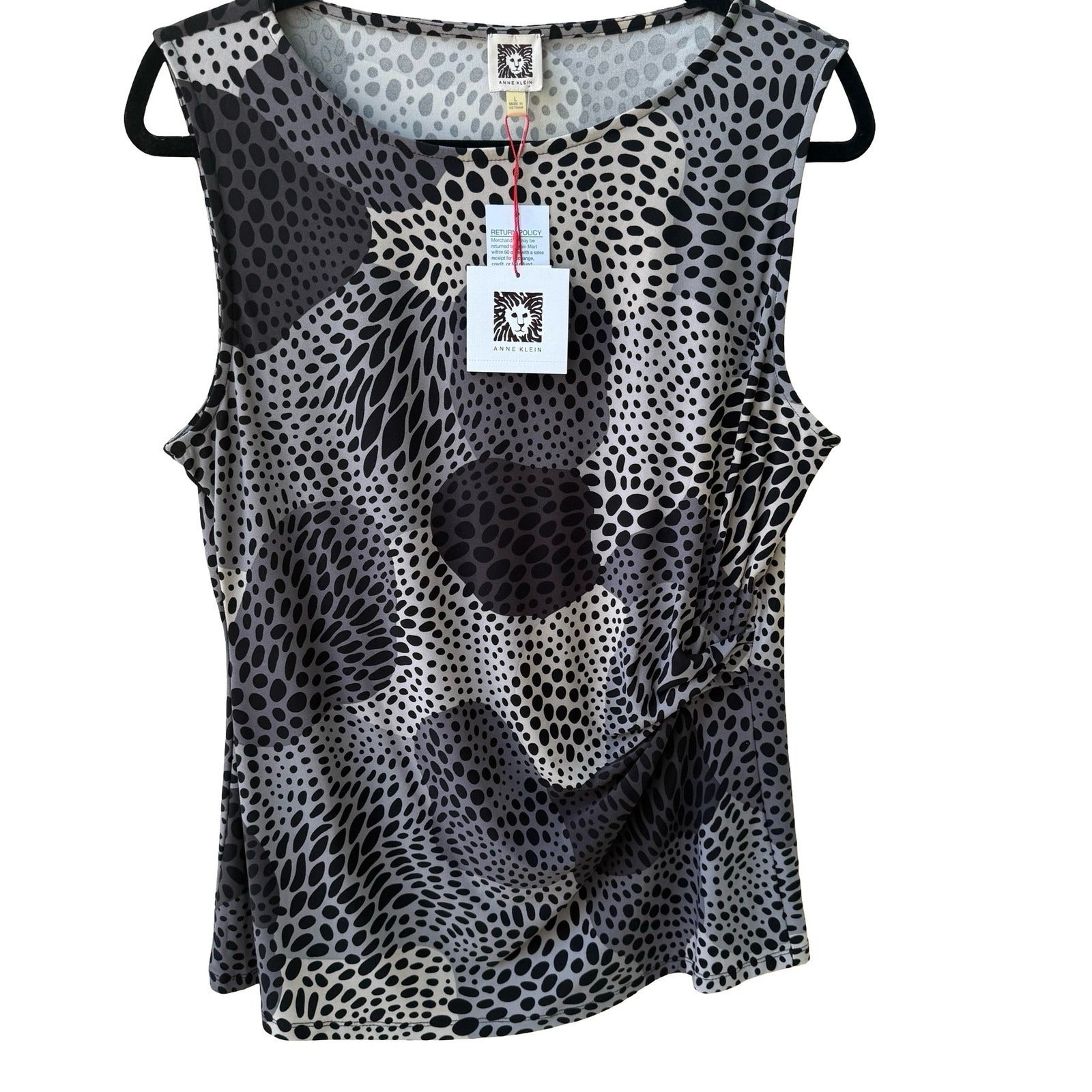 Anne Klein Professional Abstract Ruched Draped Sleeveless Grey Career Top L NEW
