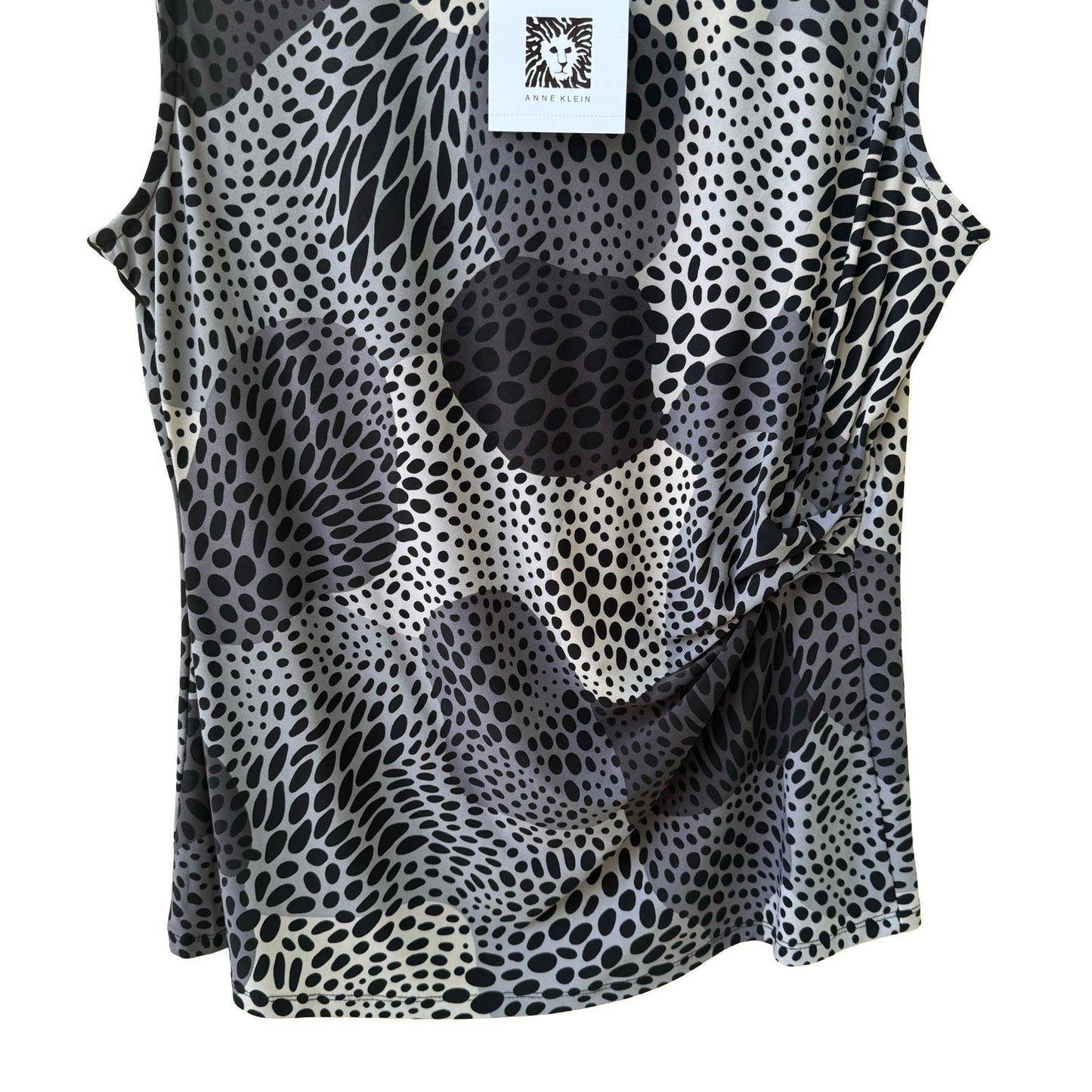 Anne Klein Professional Abstract Ruched Draped Sleeveless Grey Career Top L NEW