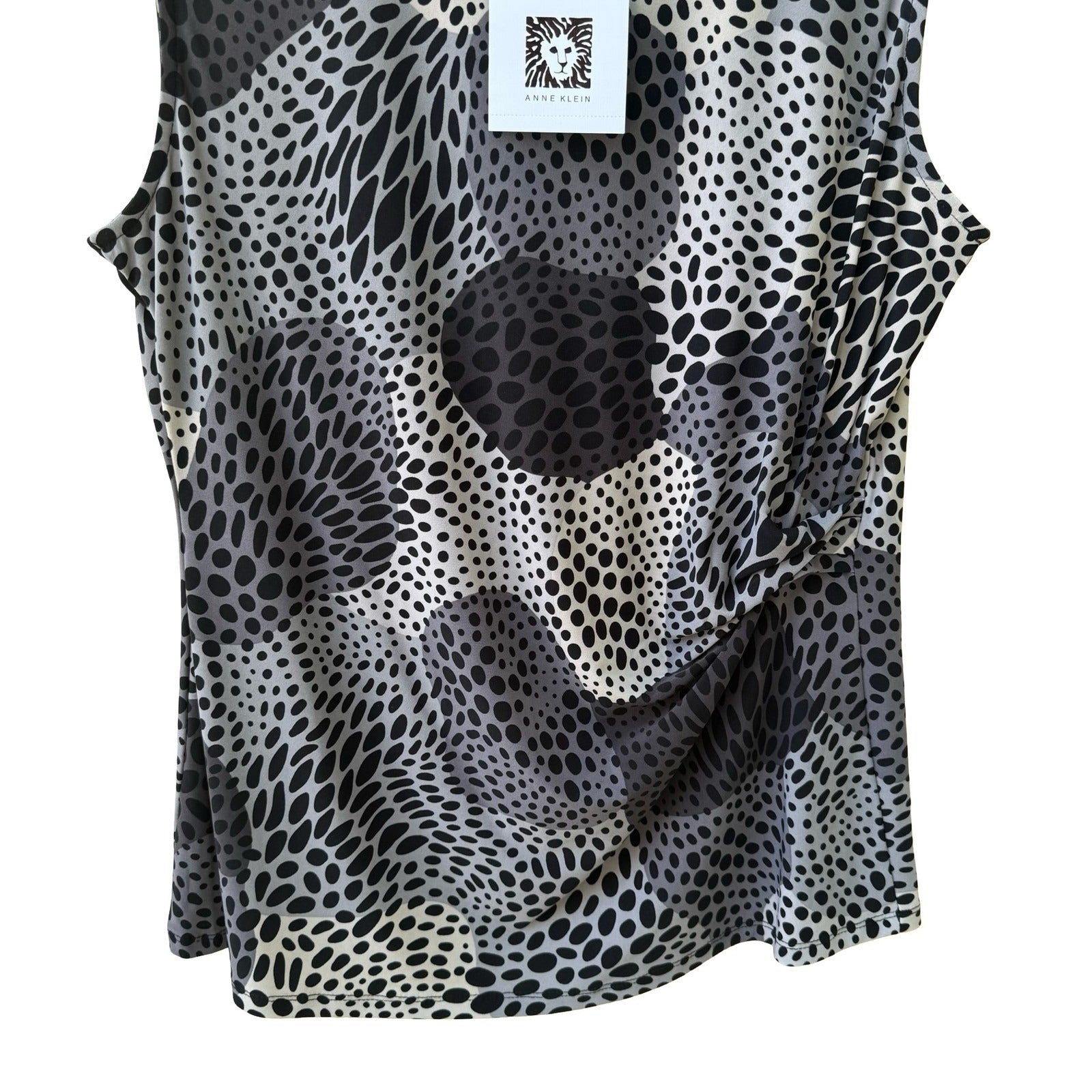 Anne Klein Professional Abstract Ruched Draped Sleeveless Grey Career Top L NEW
