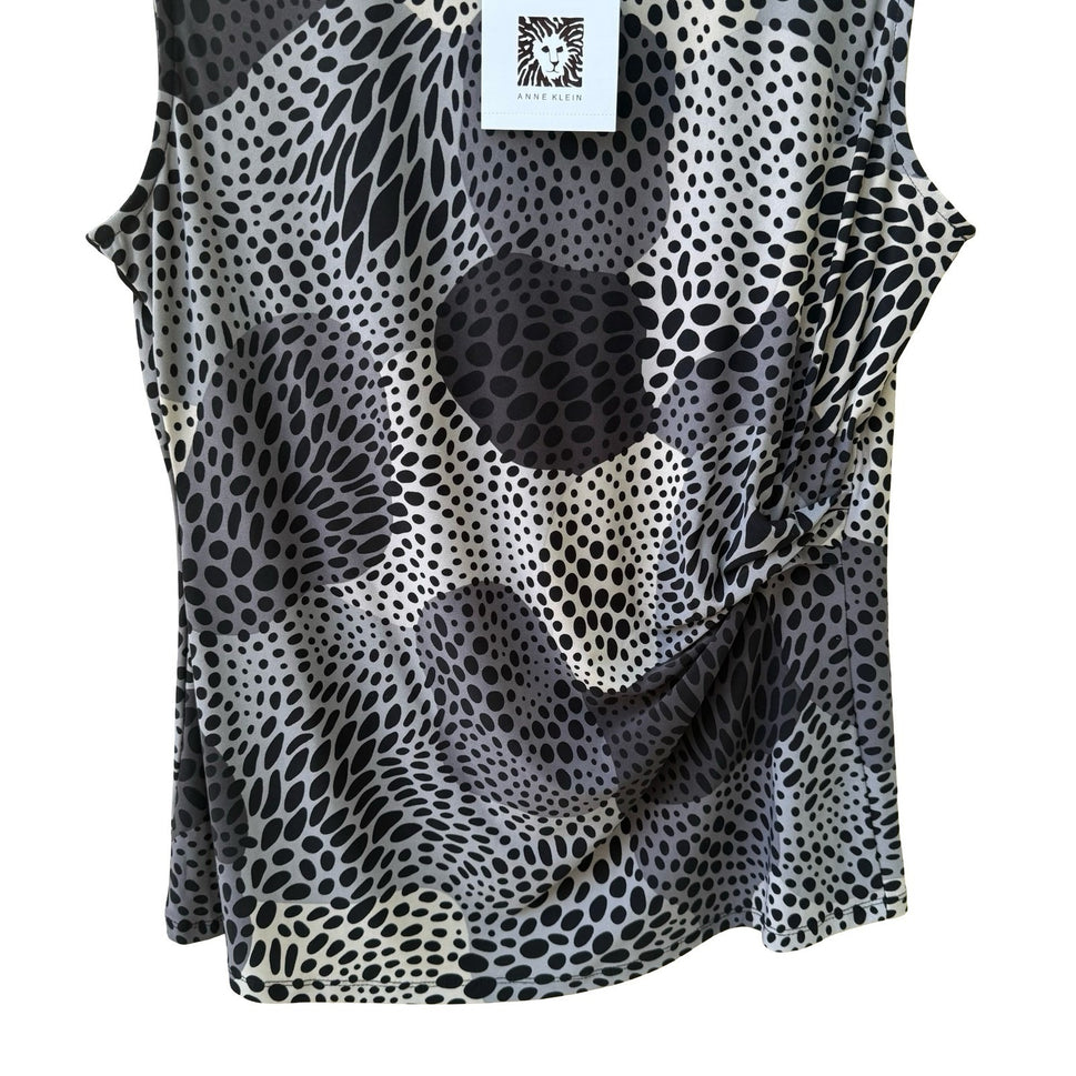 Anne Klein Professional Abstract Ruched Draped Sleeveless Grey Career Top L NEW