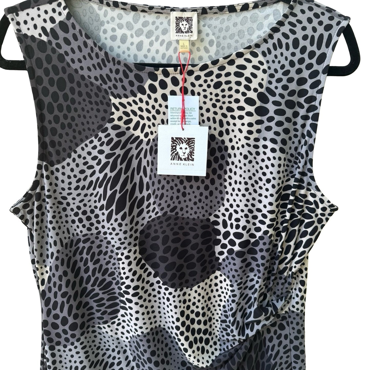 Anne Klein Professional Abstract Ruched Draped Sleeveless Grey Career Top L NEW
