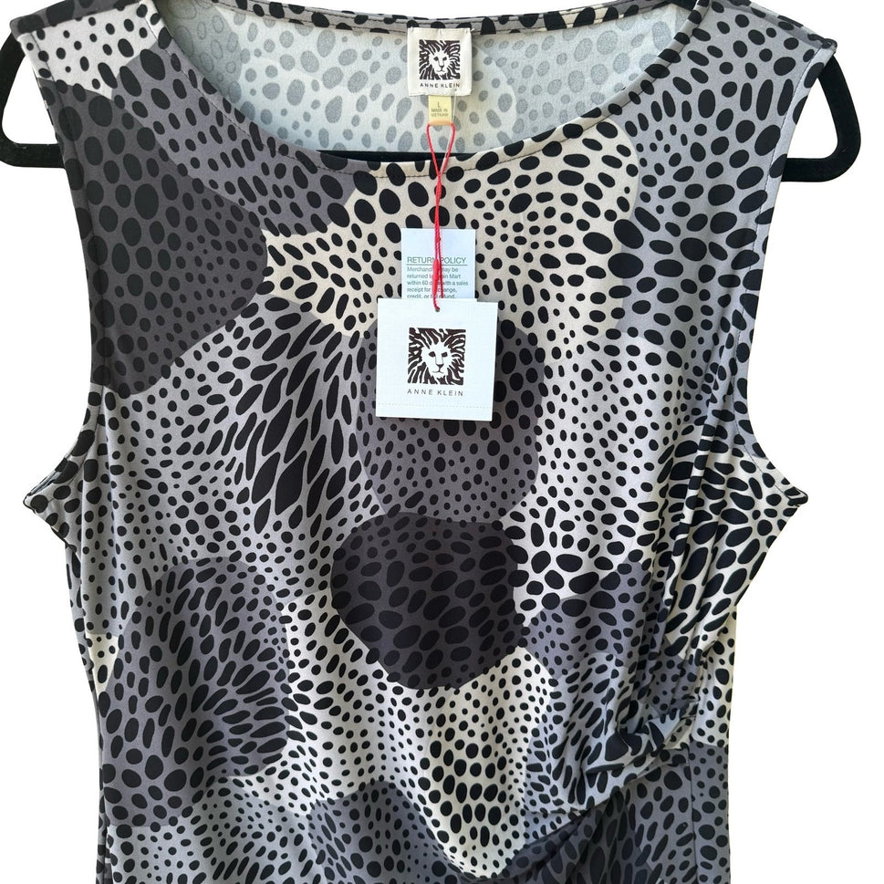 Anne Klein Professional Abstract Ruched Draped Sleeveless Grey Career Top L NEW