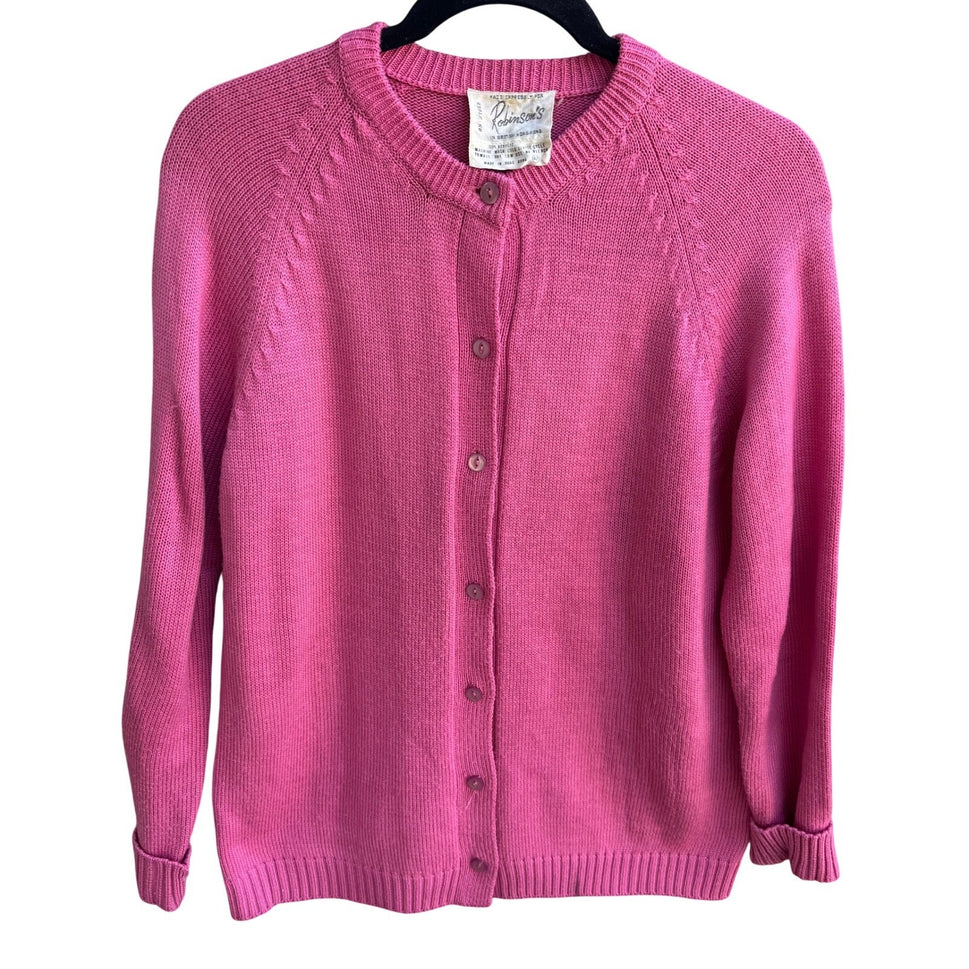 Robinsons Vintage 50s 60s Pink Cardigan Sweater Acrylic Raglan Button Front XL
