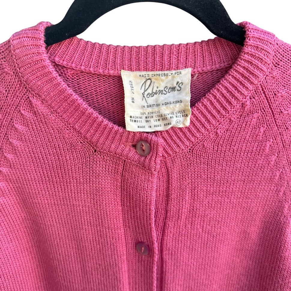 Robinsons Vintage 50s 60s Pink Cardigan Sweater Acrylic Raglan Button Front XL