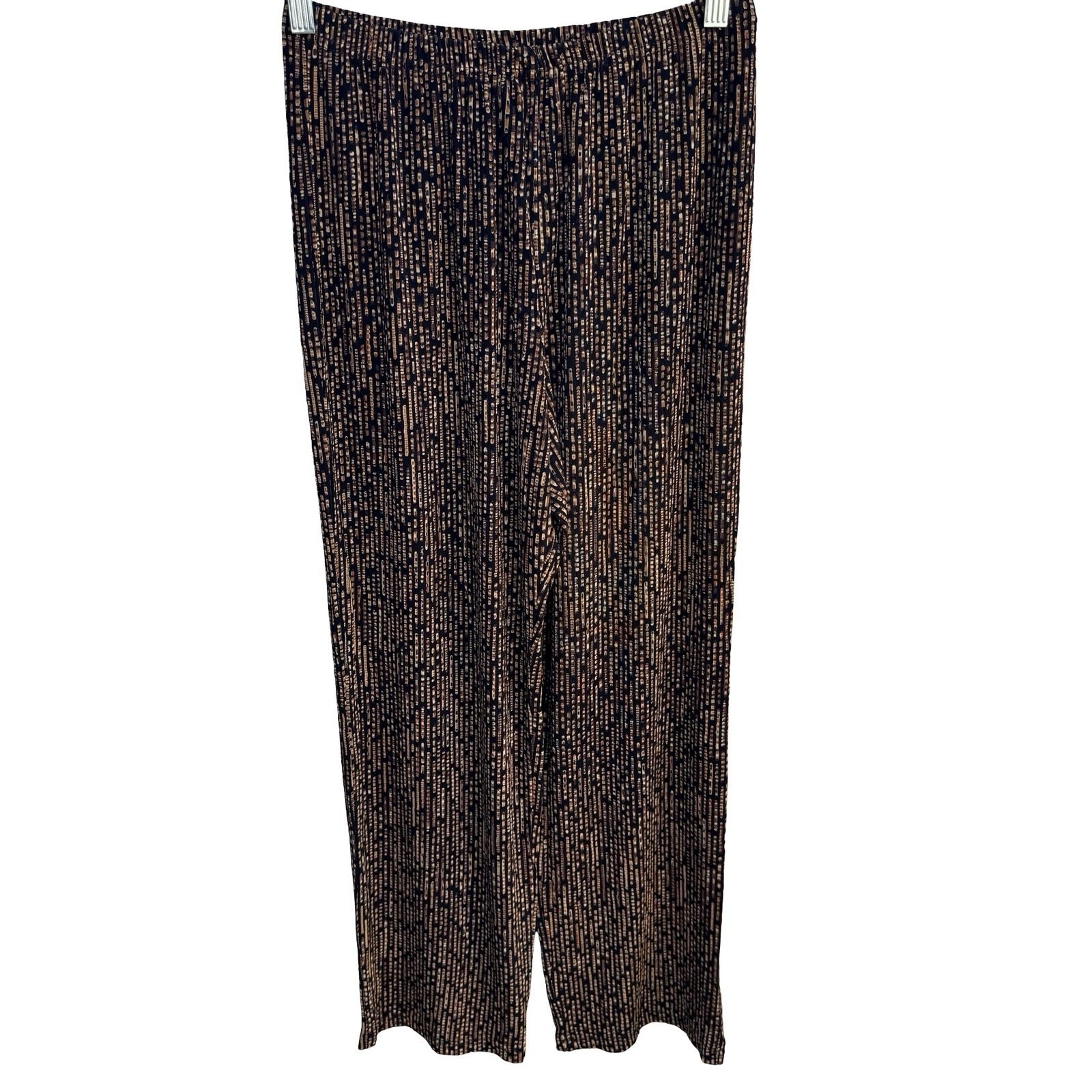 Coldwater Creek Womens Medium Wide Leg Pants Brown Black Striped Elastic Waist
