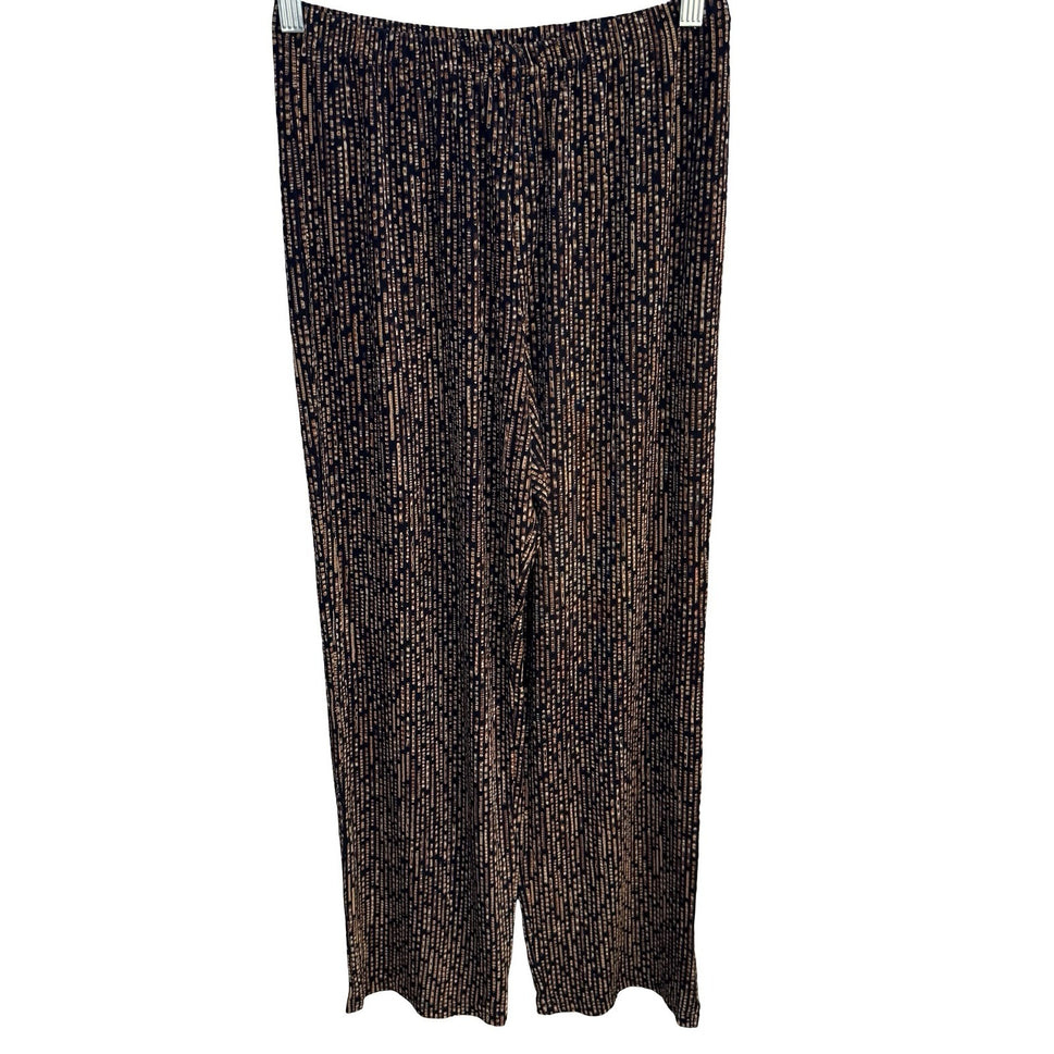 Coldwater Creek Womens Medium Wide Leg Pants Brown Black Striped Elastic Waist