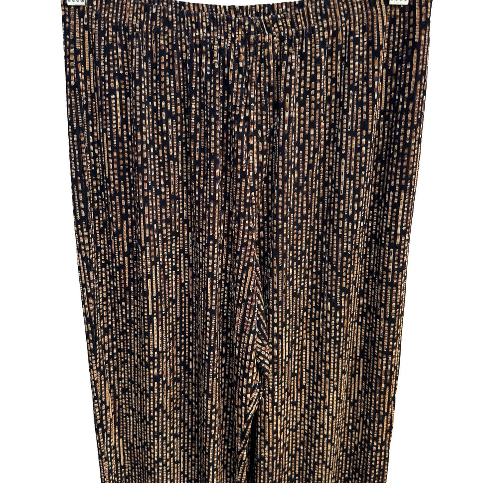 Coldwater Creek Womens Medium Wide Leg Pants Brown Black Striped Elastic Waist