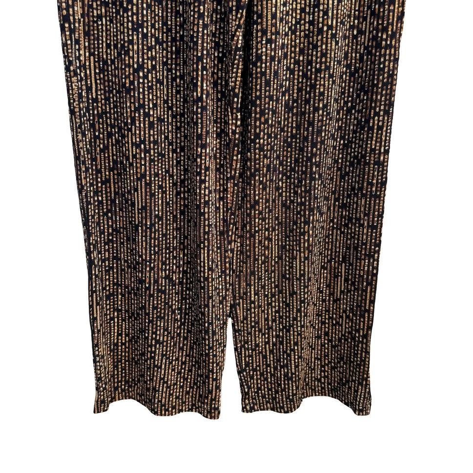 Coldwater Creek Womens Medium Wide Leg Pants Brown Black Striped Elastic Waist
