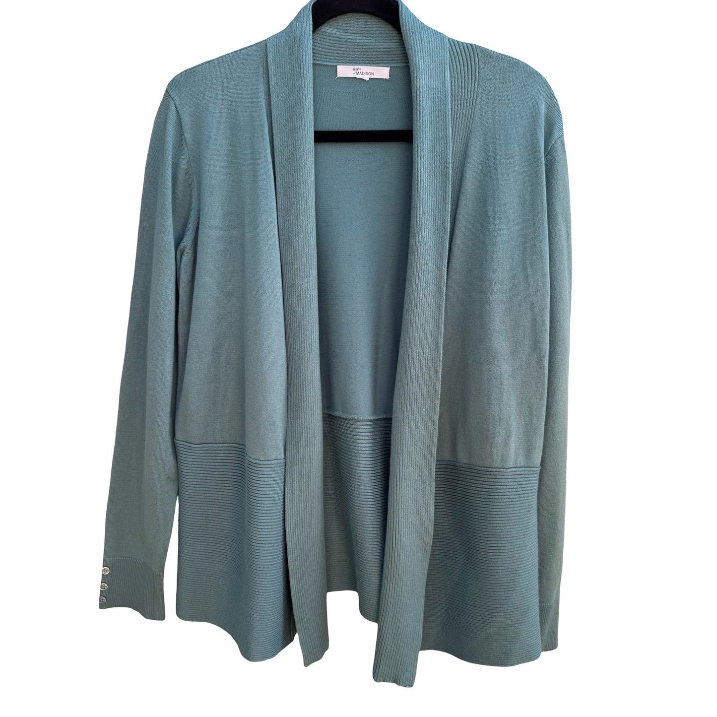 89th + Madison Coastal Layering Minimalist Open Front Shawl Collar Cardigan Teal