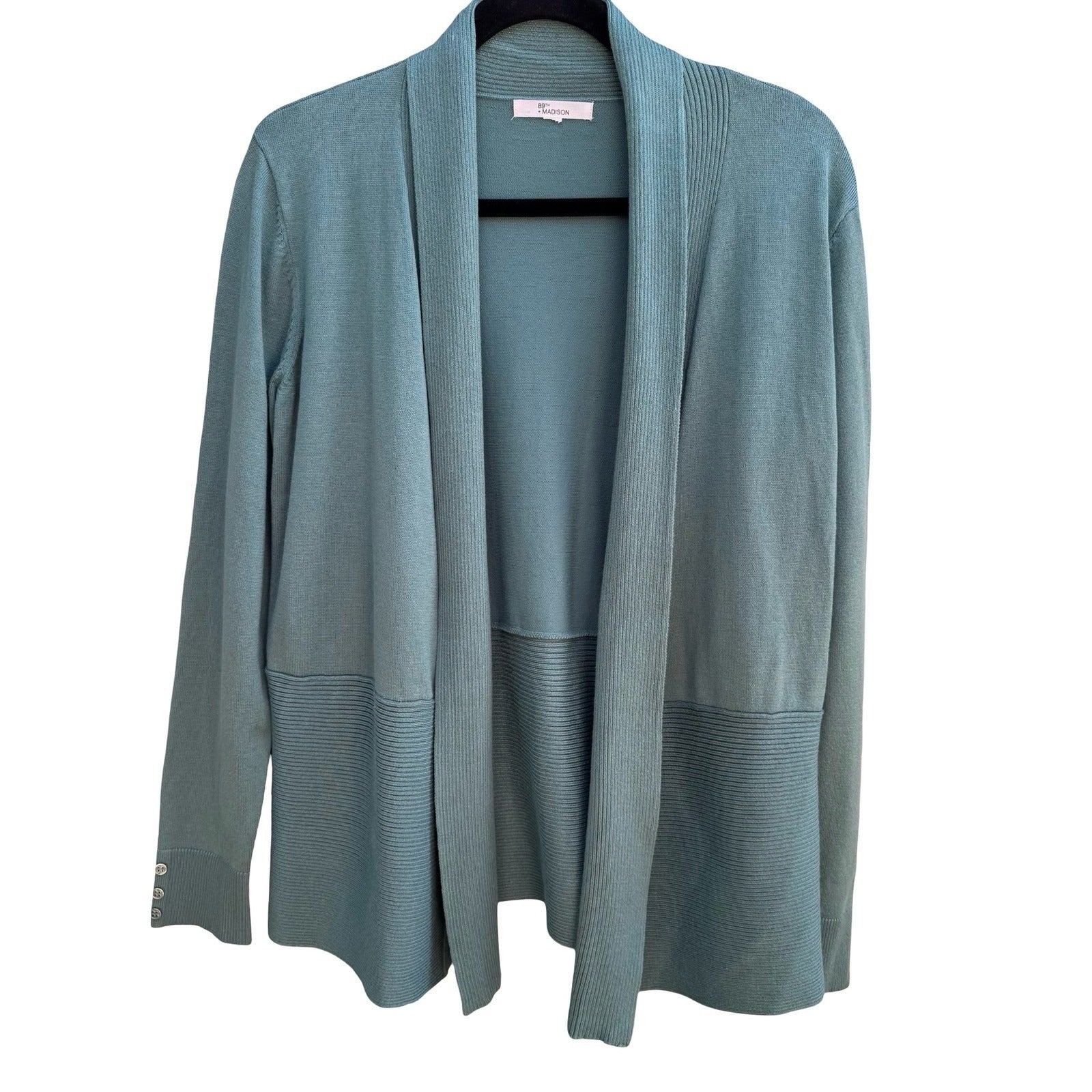 89th + Madison Coastal Layering Minimalist Open Front Shawl Collar Cardigan Teal