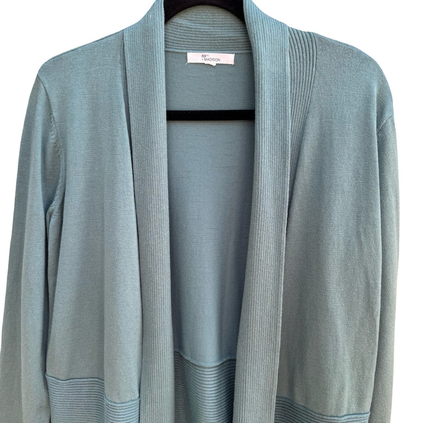 89th + Madison Coastal Layering Minimalist Open Front Shawl Collar Cardigan Teal