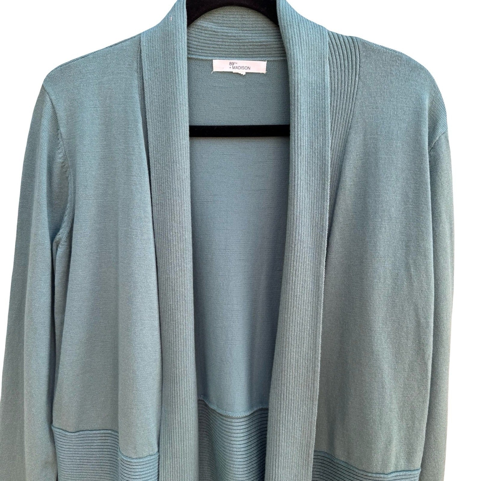 89th + Madison Coastal Layering Minimalist Open Front Shawl Collar Cardigan Teal