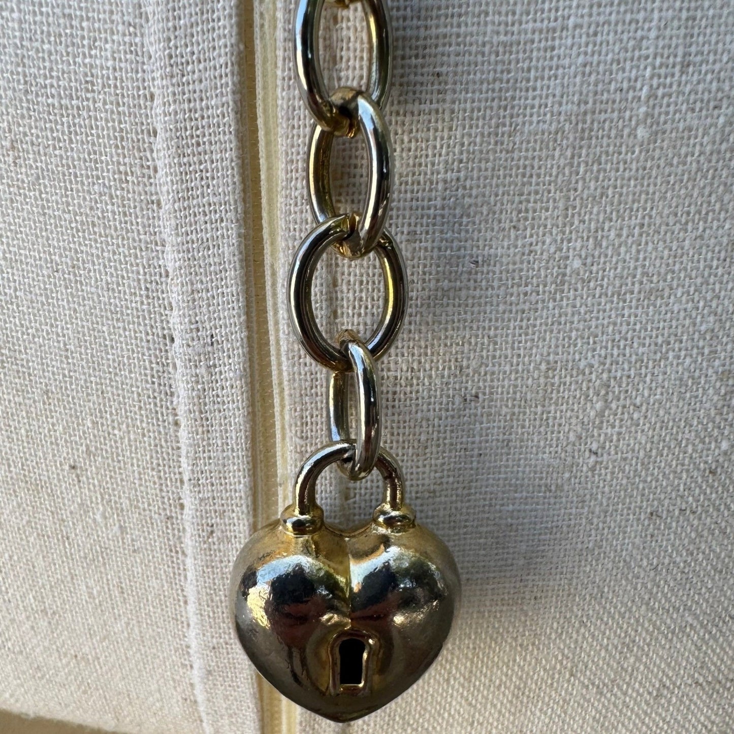 Vintage Y2K Glam Gold Tone Heart Charm Locket Dangle Link Chain Belt Adjustable