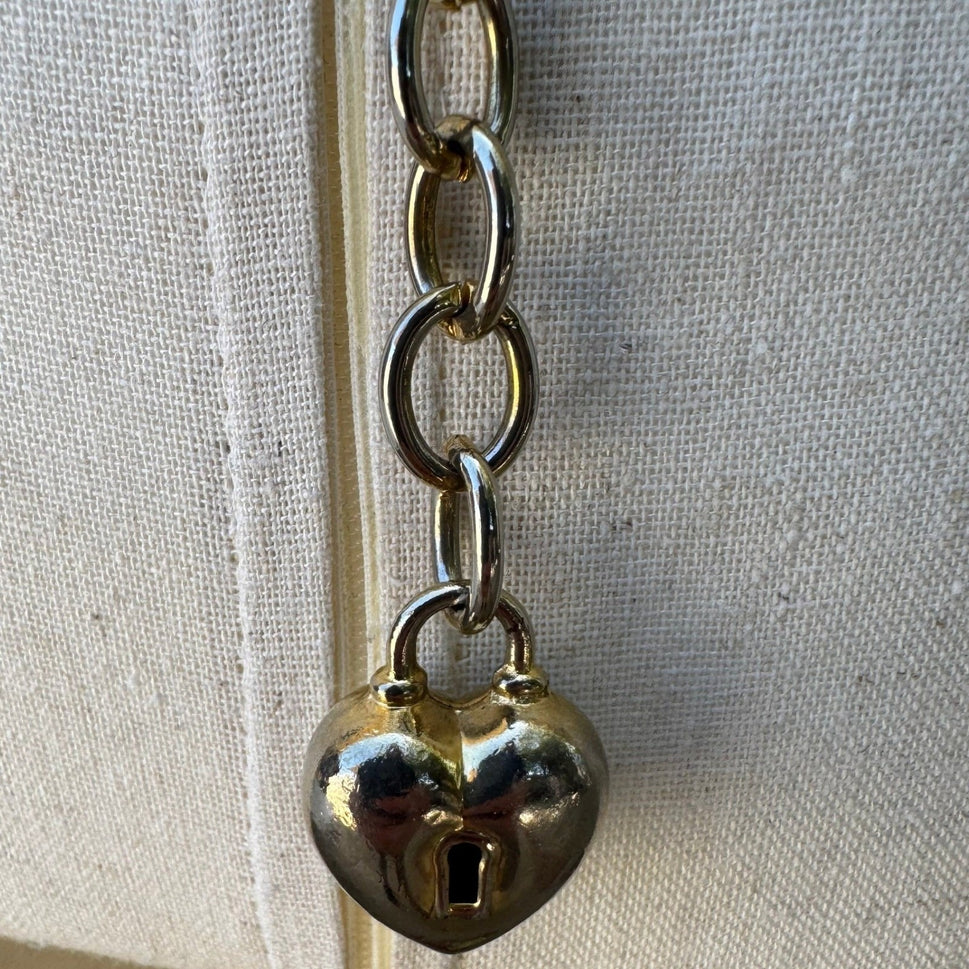 Vintage Y2K Glam Gold Tone Heart Charm Locket Dangle Link Chain Belt Adjustable