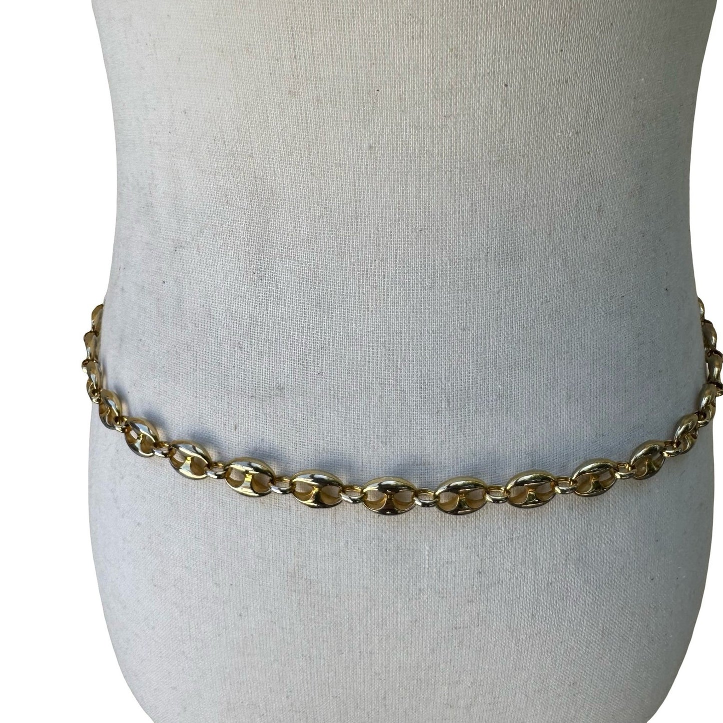 Vintage Y2K Glam Gold Tone Heart Charm Locket Dangle Link Chain Belt Adjustable