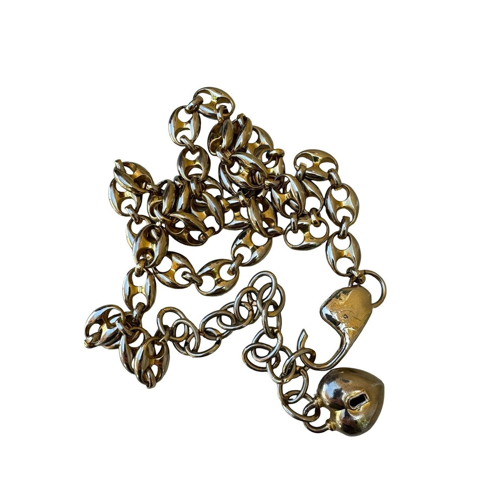 Vintage Y2K Glam Gold Tone Heart Charm Locket Dangle Link Chain Belt Adjustable