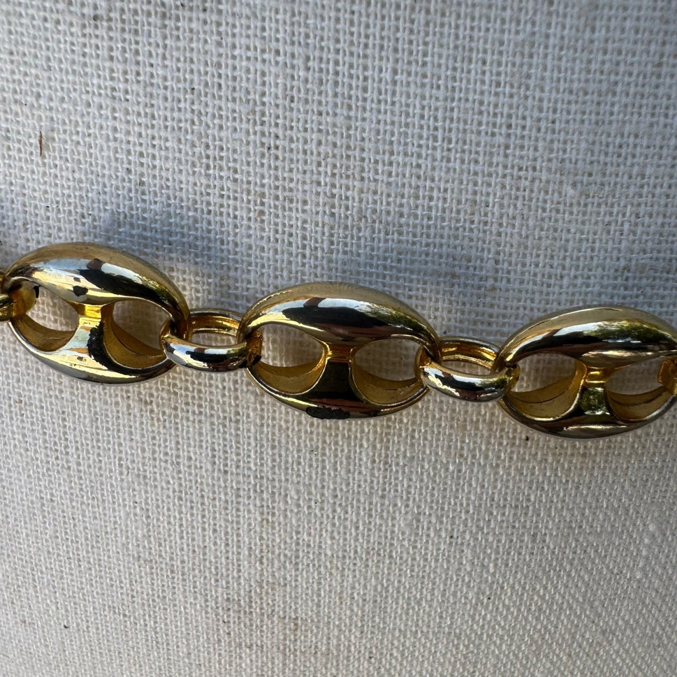 Vintage Y2K Glam Gold Tone Heart Charm Locket Dangle Link Chain Belt Adjustable