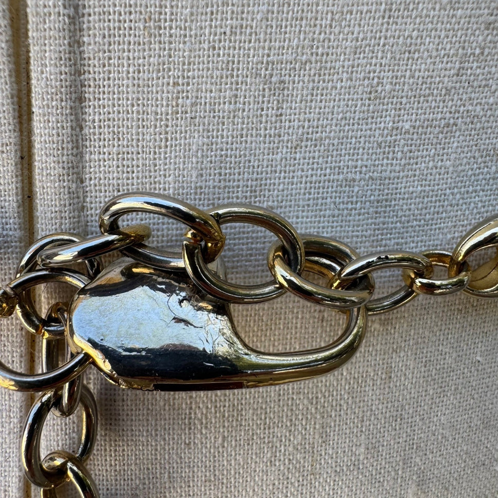 Vintage Y2K Glam Gold Tone Heart Charm Locket Dangle Link Chain Belt Adjustable