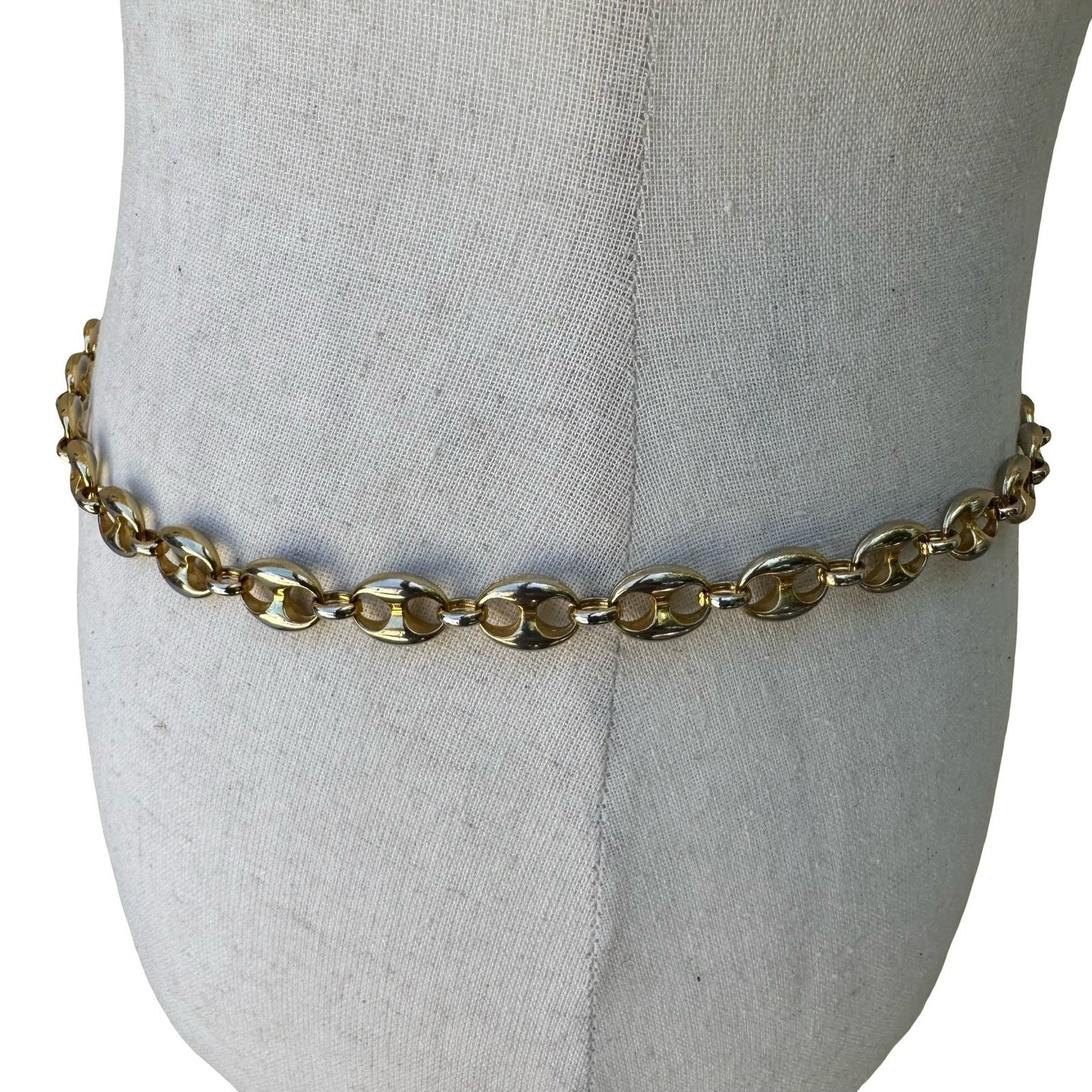 Vintage Y2K Glam Gold Tone Heart Charm Locket Dangle Link Chain Belt Adjustable