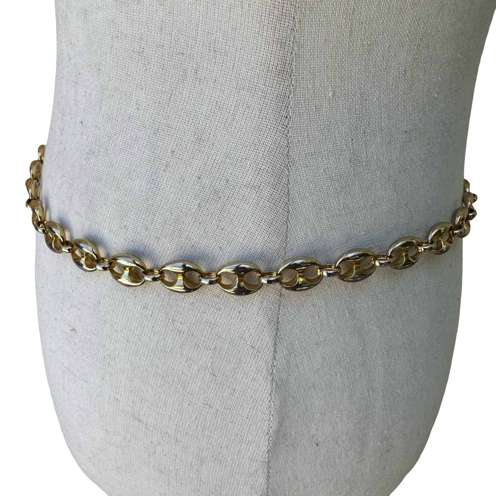 Vintage Y2K Glam Gold Tone Heart Charm Locket Dangle Link Chain Belt Adjustable