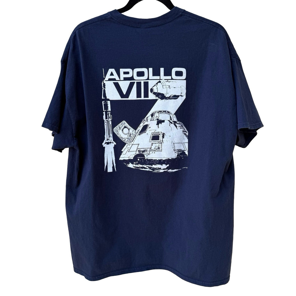 Gildan Frontiers of Flight Museum Apollo VII Navy Blue Graphic T-Shirt Mens XL