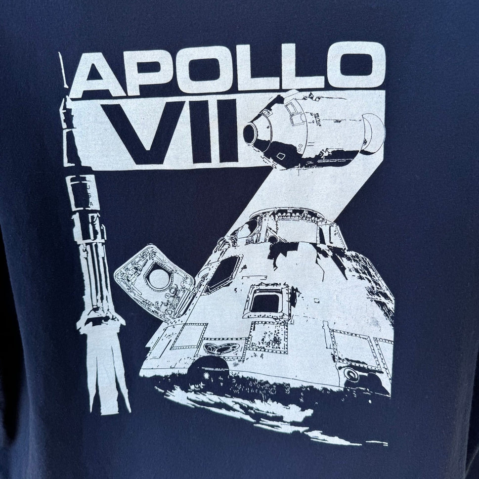 Gildan Frontiers of Flight Museum Apollo VII Navy Blue Graphic T-Shirt Mens XL