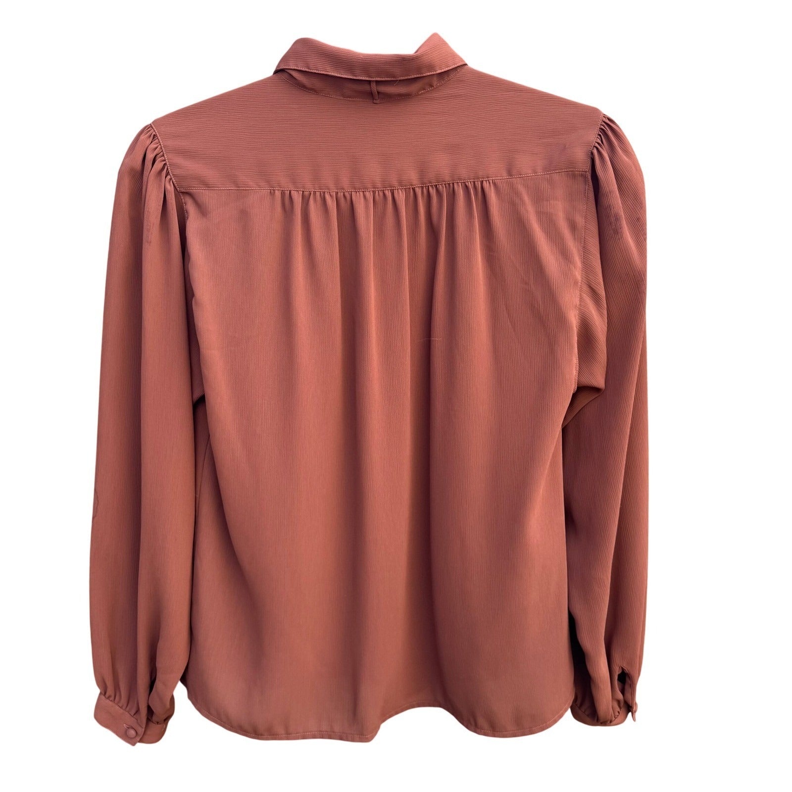 Partners Vintage 80s Rust Terracotta Puff Pleated Shoulder Button Up Blouse 10