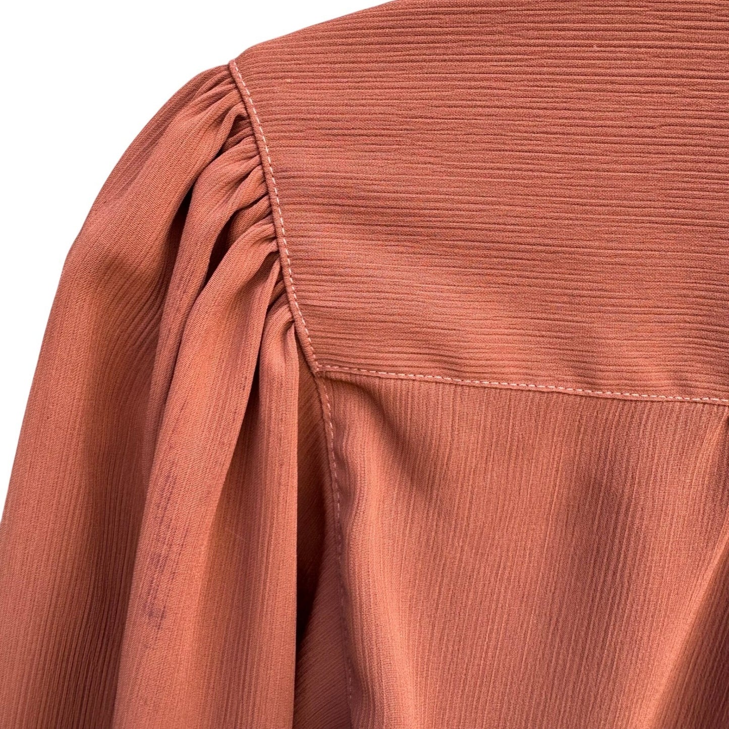 Partners Vintage 80s Rust Terracotta Puff Pleated Shoulder Button Up Blouse 10