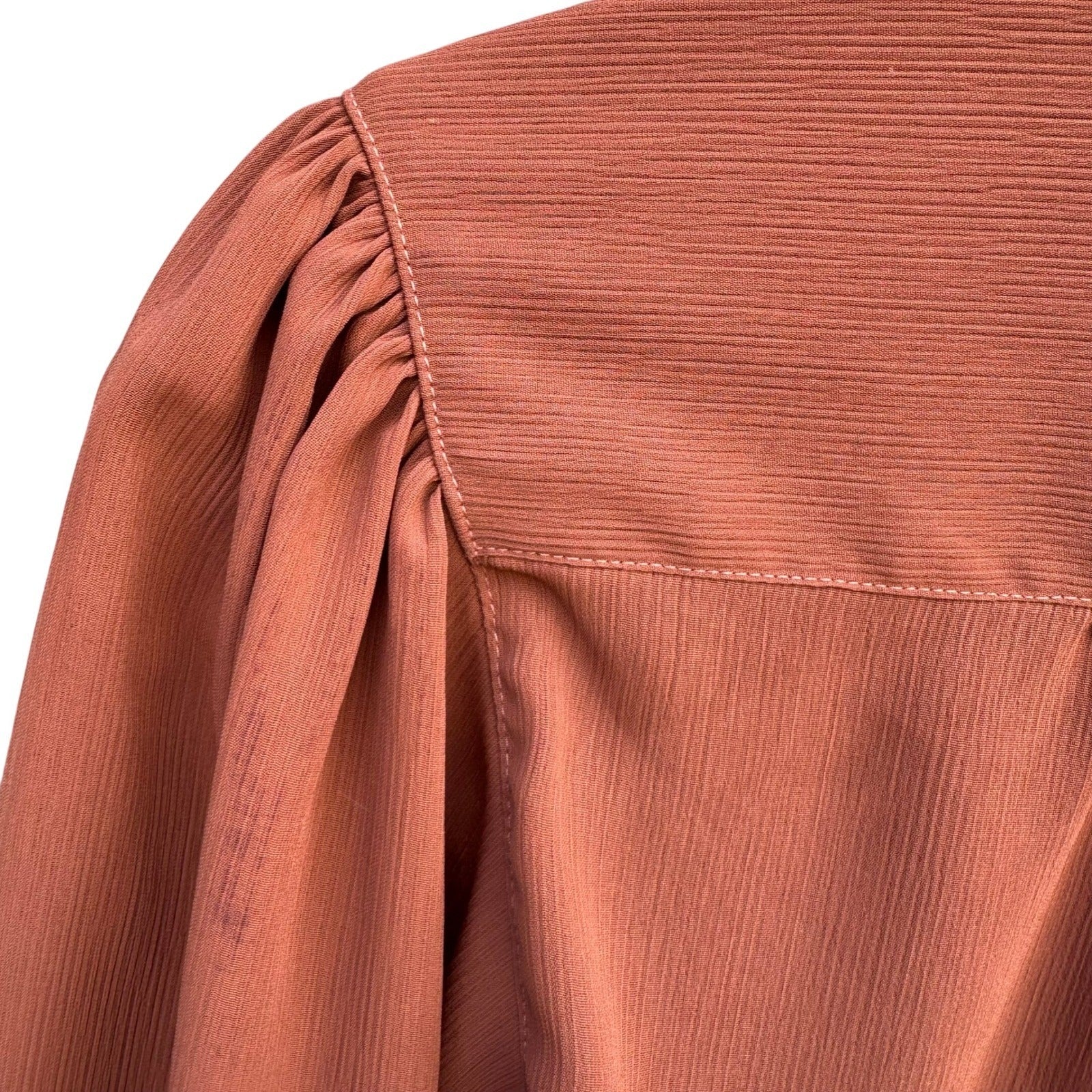 Partners Vintage 80s Rust Terracotta Puff Pleated Shoulder Button Up Blouse 10