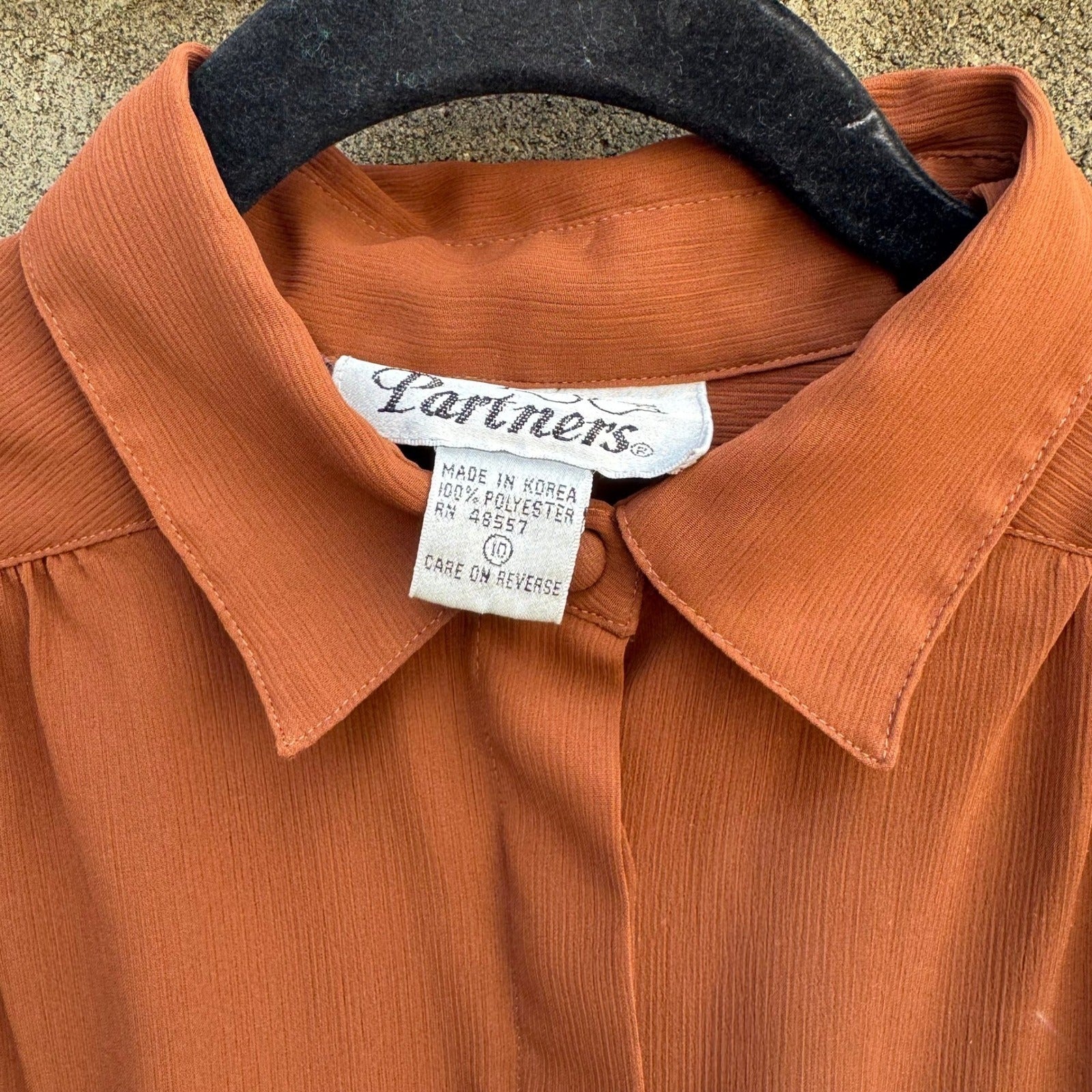 Partners Vintage 80s Rust Terracotta Puff Pleated Shoulder Button Up Blouse 10