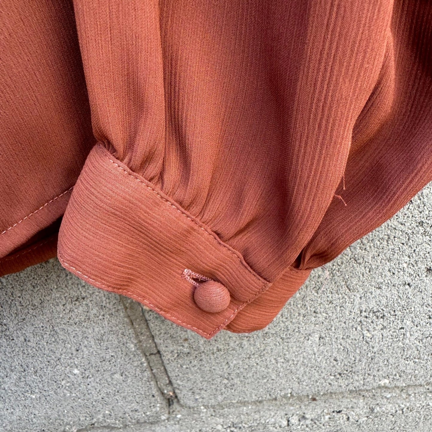 Partners Vintage 80s Rust Terracotta Puff Pleated Shoulder Button Up Blouse 10