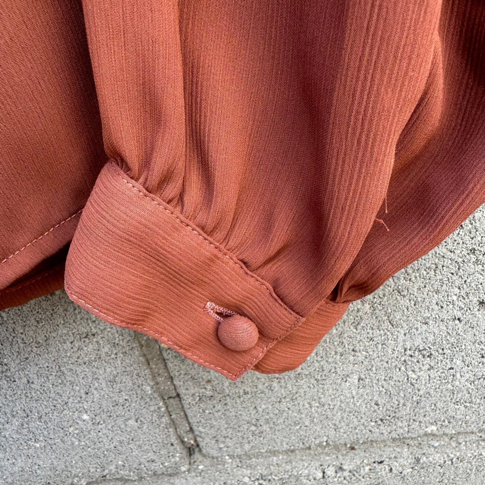 Partners Vintage 80s Rust Terracotta Puff Pleated Shoulder Button Up Blouse 10