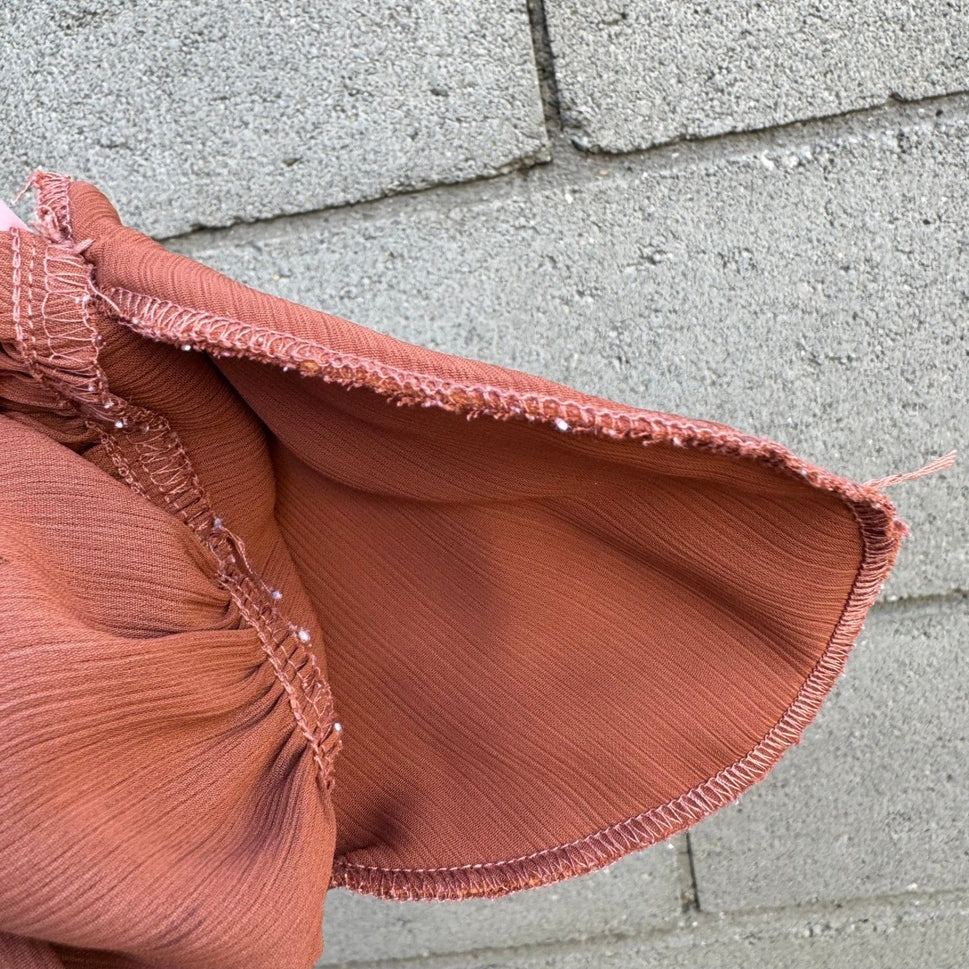 Partners Vintage 80s Rust Terracotta Puff Pleated Shoulder Button Up Blouse 10