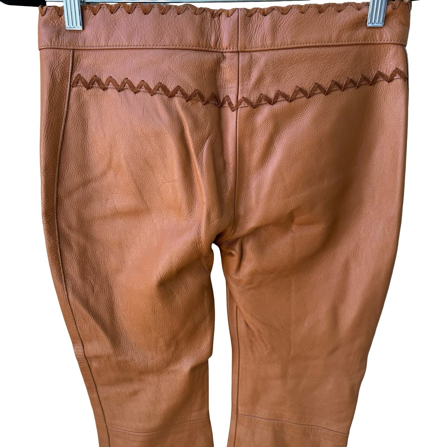 Frankie B Y2K Western Boho Biker Moto Leather Lace Up Pants Cognac Whipstitch XS
