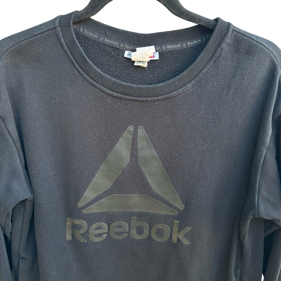 Reebok Athleisure Sporty Gym Tonal Delta Logo Crewneck Sweatshirt Black Womens S