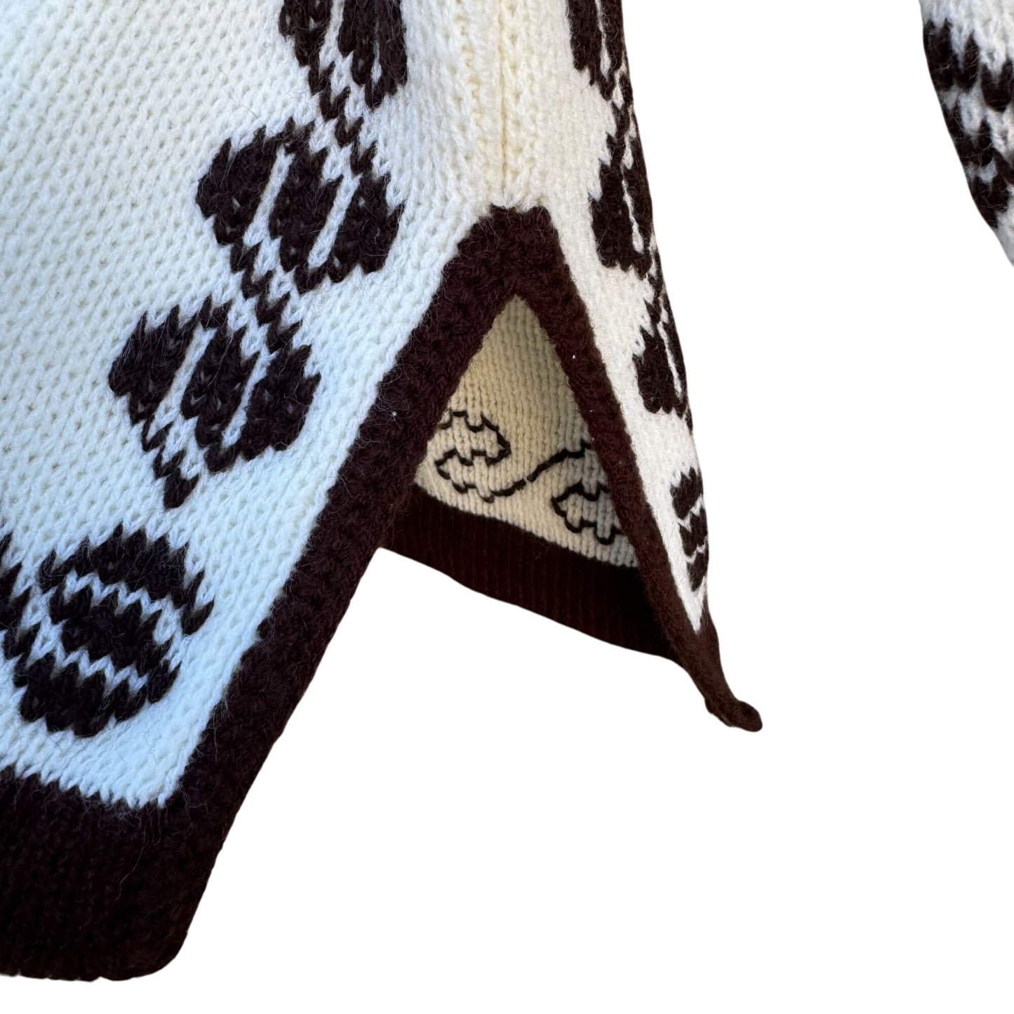 Vintage 60s 70s Cream Brown Knit High Zip Collar Geometric Nordic Ski Sweater XL